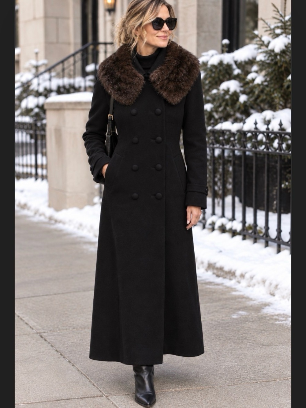Vintage Stylecraft 1950s Double Breast Black Wool Coat Mink Collar Size Small Ha